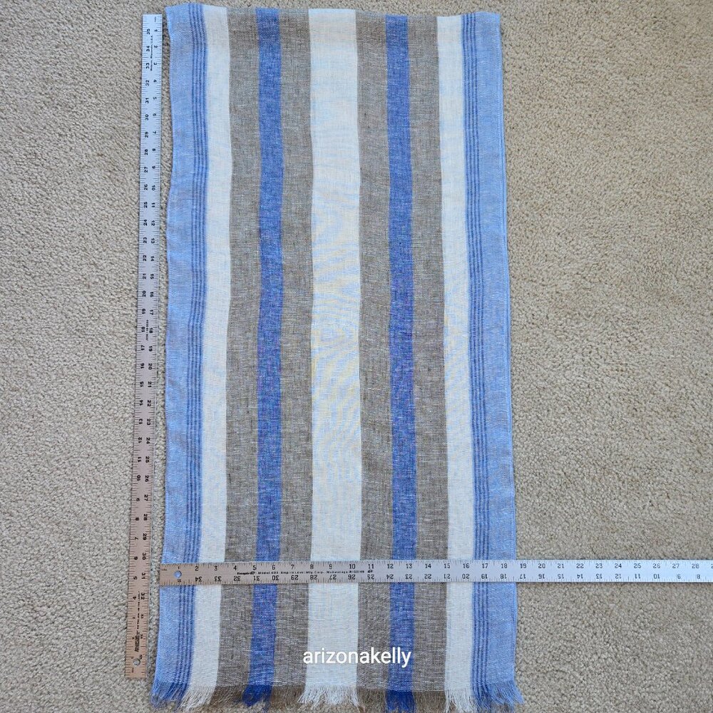 Puro Lino Linen Scarf Stripe Blue White & Taupe Italian Linen - Picture 5 of 8